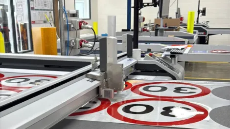Road signs being prepared on a Zund machine at William Smith